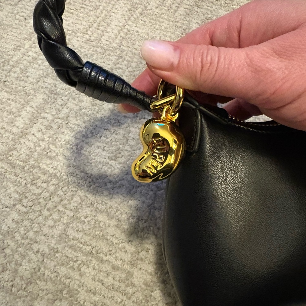 🖤 Aupen Black Leather Shoulder Bag with Braided Handle - Picture 4 of 7